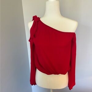 Red Cold-Shoulder Blouse Long Sleeve